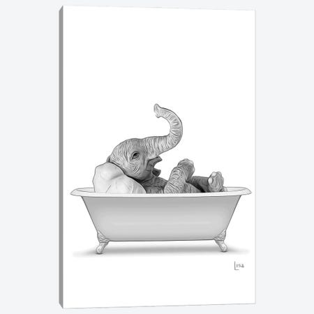Elephant In Bw Bathtub Canvas Print #LIP265} by Printable Lisa's Pets Art Print