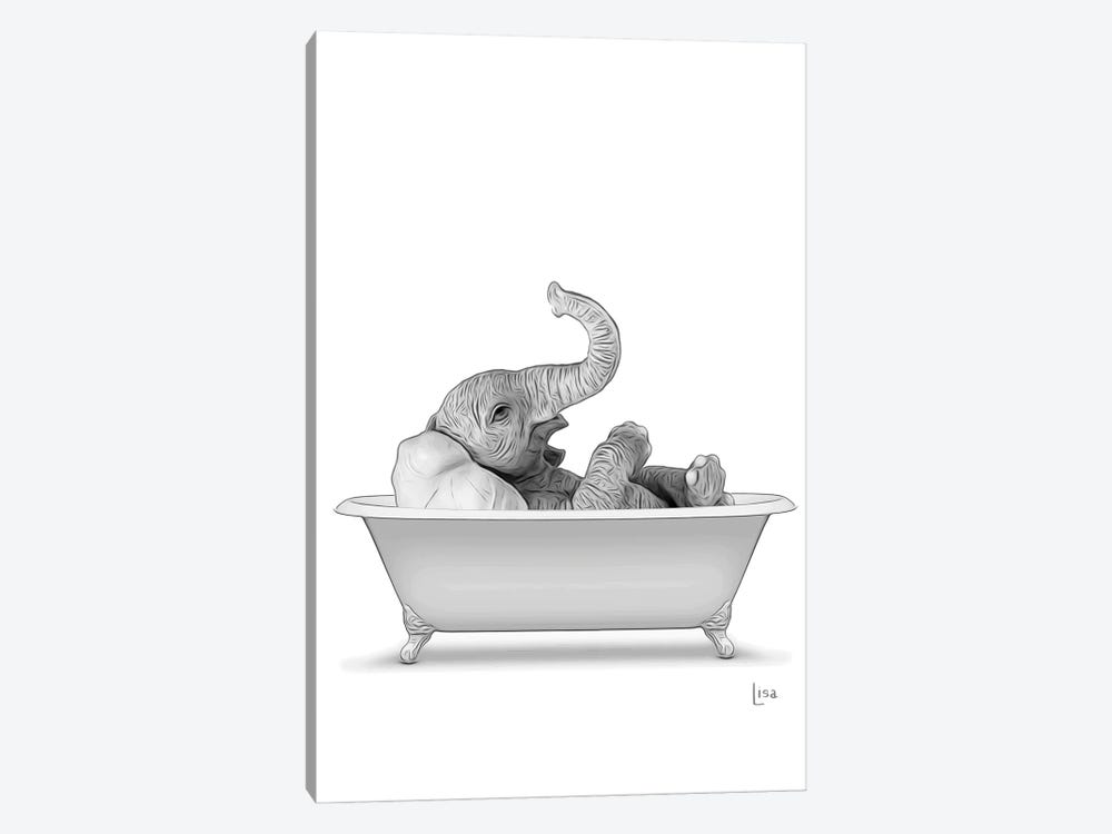 Elephant In Bw Bathtub by Printable Lisa's Pets 1-piece Canvas Art Print