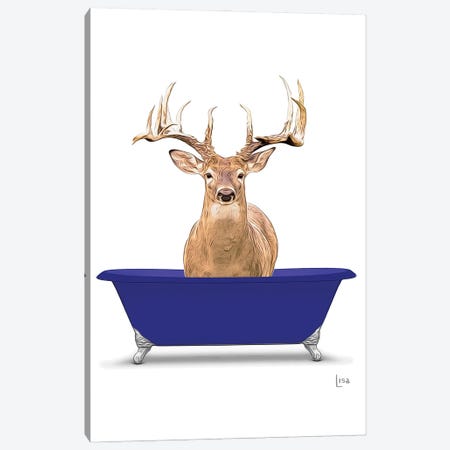 Deer In Blue Bathtub Canvas Print #LIP266} by Printable Lisa's Pets Canvas Art Print