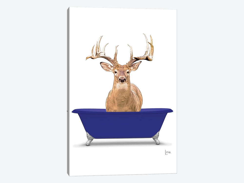 Deer In Blue Bathtub by Printable Lisa's Pets 1-piece Canvas Wall Art