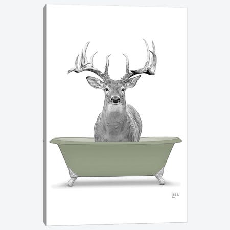 Deer In Green Bathtub Canvas Print #LIP267} by Printable Lisa's Pets Art Print