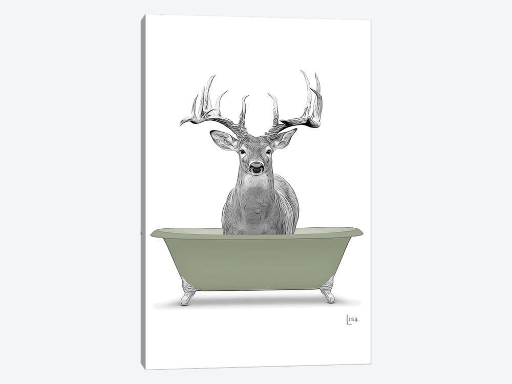 Deer In Green Bathtub by Printable Lisa's Pets 1-piece Canvas Art Print