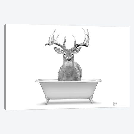 Deer In Bw Bathtub Canvas Print #LIP268} by Printable Lisa's Pets Canvas Artwork