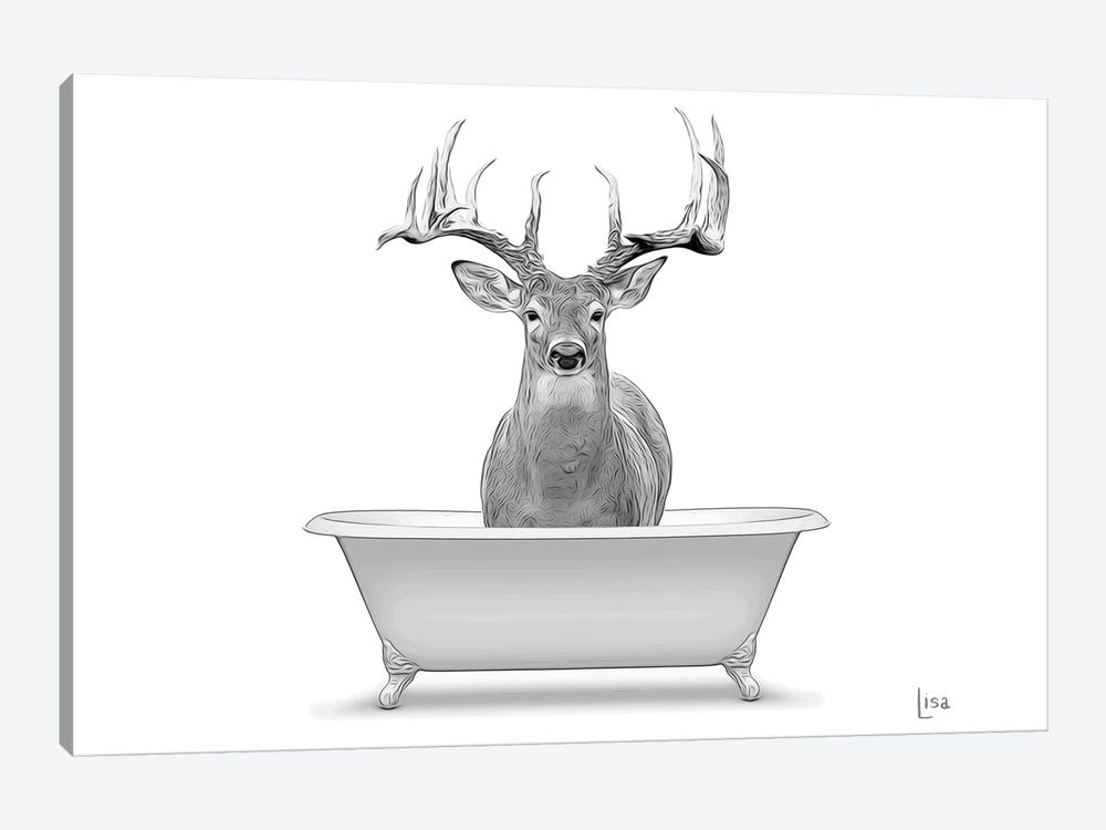 Deer In Bw Bathtub by Printable Lisa's Pets 1-piece Canvas Artwork