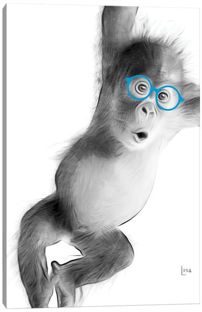 Monkey With Blue Glasses Canvas Art Print - Animal Lover