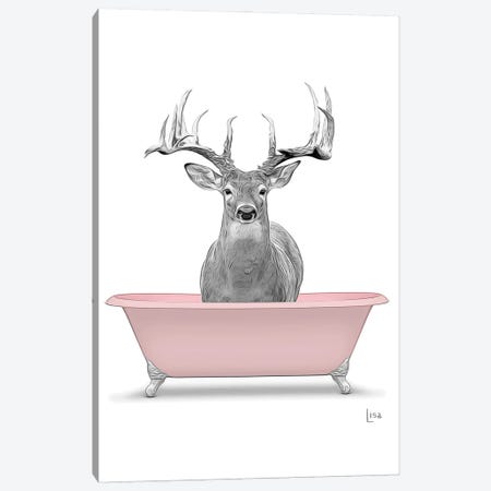 Deer In Pink Bathtub Canvas Print #LIP270} by Printable Lisa's Pets Canvas Print