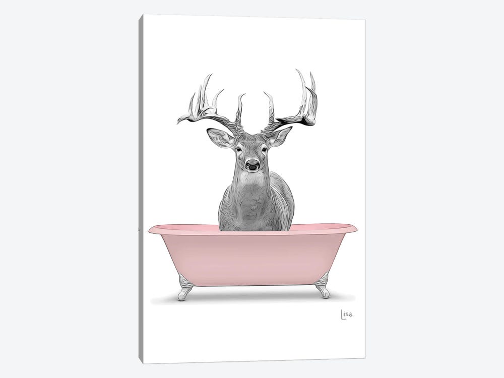 Deer In Pink Bathtub by Printable Lisa's Pets 1-piece Canvas Print