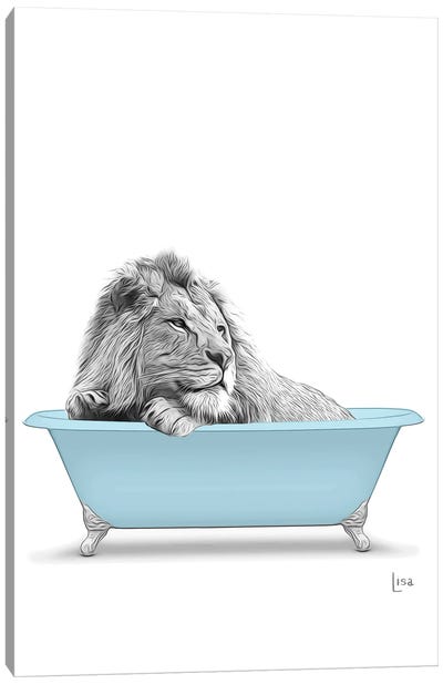 Lion In Blue Bathtub Canvas Art Print - Printable Lisa's Pets