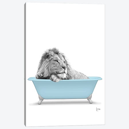 Lion In Blue Bathtub Canvas Print #LIP271} by Printable Lisa's Pets Canvas Art Print