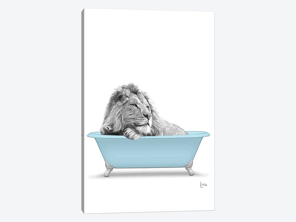 Lion In Blue Bathtub by Printable Lisa's Pets 1-piece Canvas Artwork