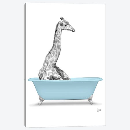 Giraffe In Blue Bathtub Canvas Print #LIP273} by Printable Lisa's Pets Canvas Art Print