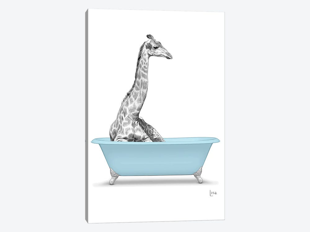 Giraffe In Blue Bathtub by Printable Lisa's Pets 1-piece Canvas Art