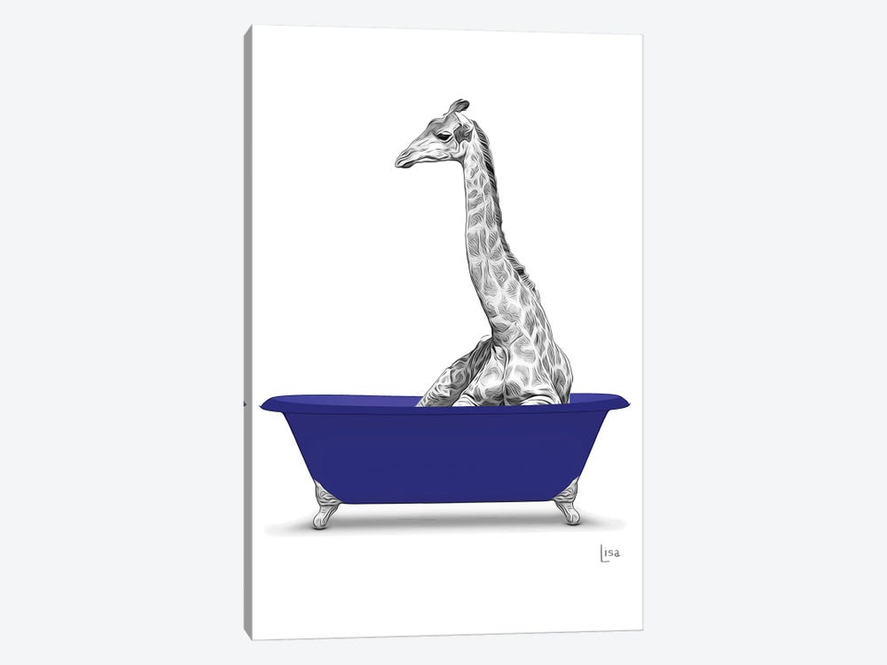 Giraffe In Bathtub - Blue by Printable Lisa's Pets 1-piece Art Print