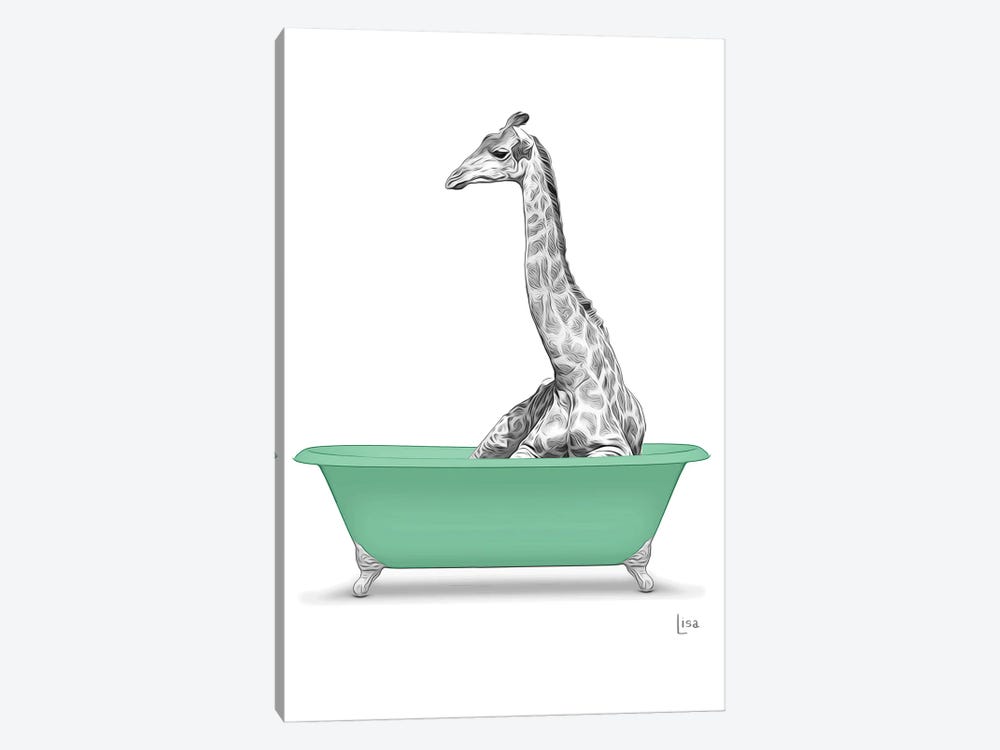 Giraffe In Green Bathtub by Printable Lisa's Pets 1-piece Canvas Art