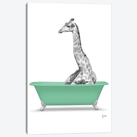 Giraffe In Green Bathtub Canvas Print #LIP275} by Printable Lisa's Pets Canvas Art