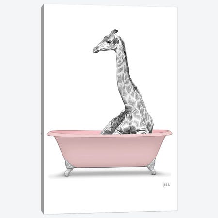 Giraffe In Pink Bathtub Canvas Print #LIP276} by Printable Lisa's Pets Canvas Artwork