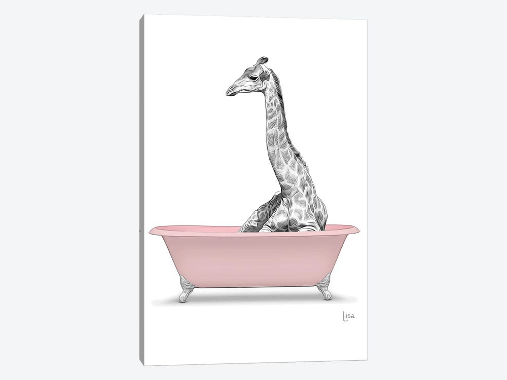 Giraffe In Pink Bathtub by Printable Lisa's Pets 1-piece Art Print