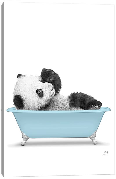 Panda In Blue Bathtub Canvas Art Print - Panda Art