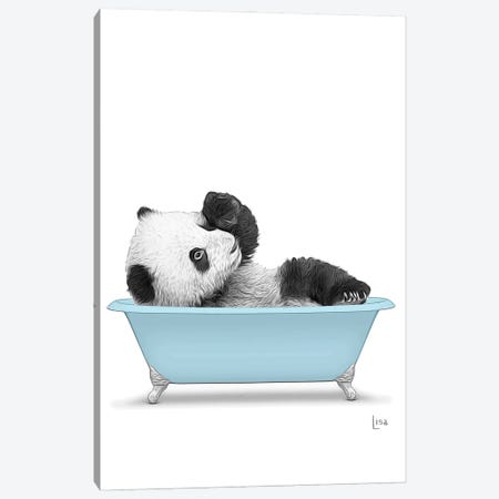 Panda In Blue Bathtub Canvas Print #LIP277} by Printable Lisa's Pets Canvas Art