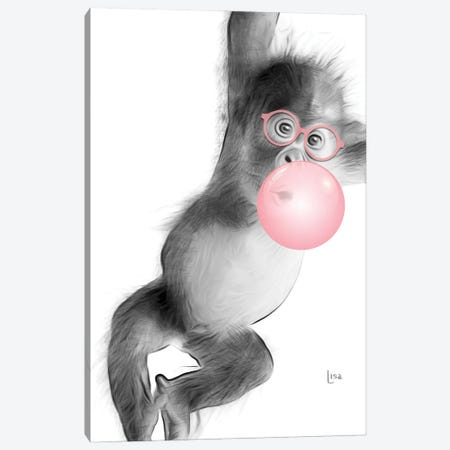 Monkey With Pink Bubble Canvas Print #LIP27} by Printable Lisa's Pets Canvas Print