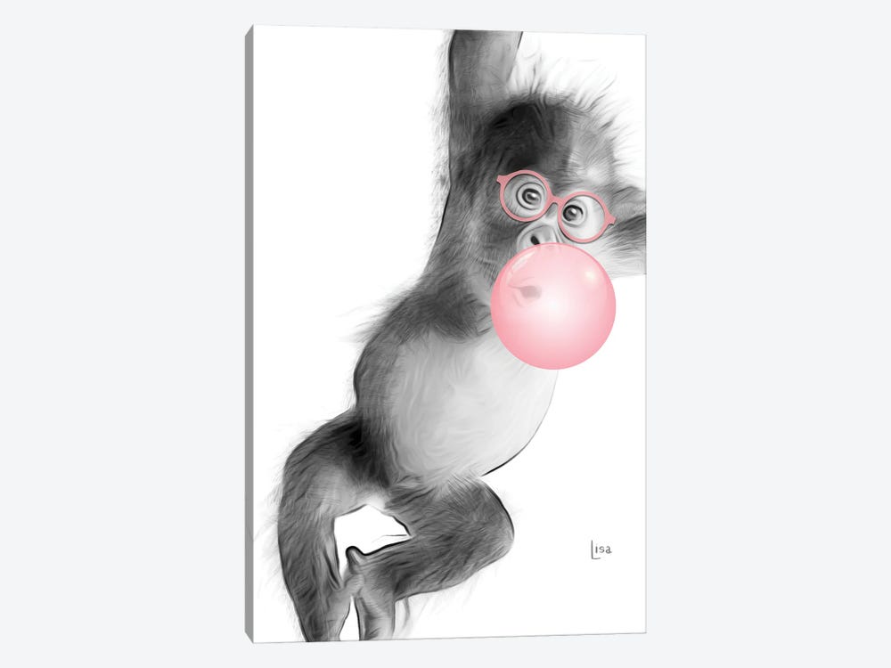 Monkey With Pink Bubble by Printable Lisa's Pets 1-piece Canvas Art Print
