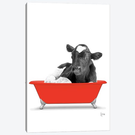 Cow In Red Bathtub Canvas Print #LIP280} by Printable Lisa's Pets Canvas Art