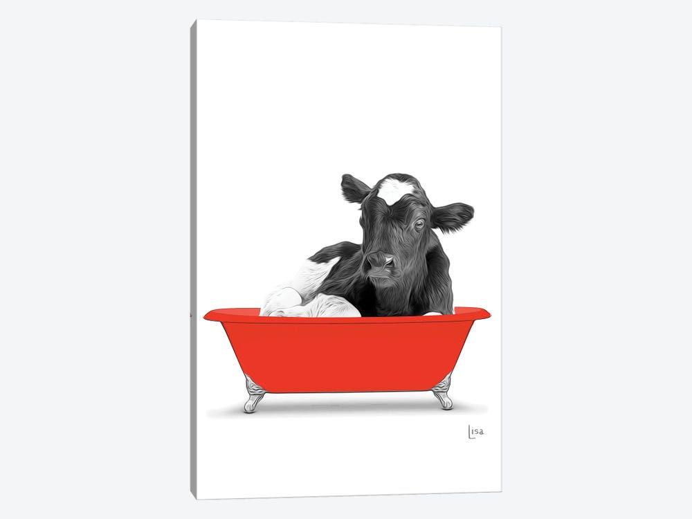 Cow In Red Bathtub by Printable Lisa's Pets 1-piece Canvas Wall Art