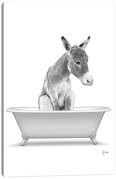 Donkey In Bw Bathtub Canvas Art Print - Donkey Art