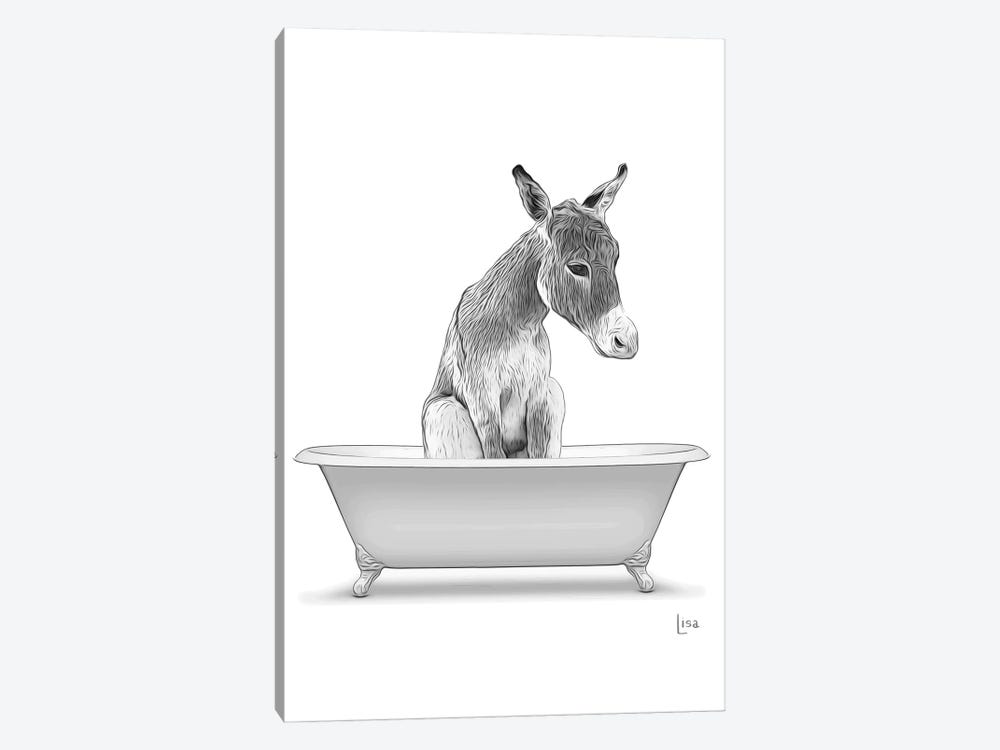 Donkey In Bw Bathtub by Printable Lisa's Pets 1-piece Art Print