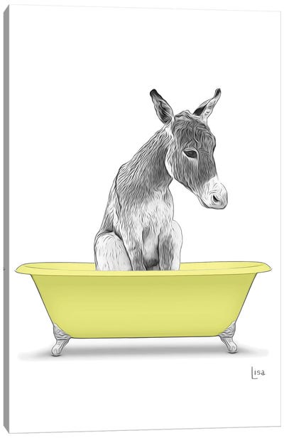 Donkey In Yellow Bathtub Canvas Art Print - Donkey Art