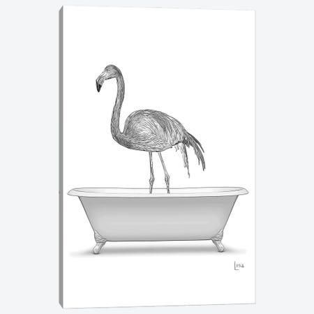 Flamingo In Bw Bathtub Canvas Print #LIP283} by Printable Lisa's Pets Canvas Wall Art