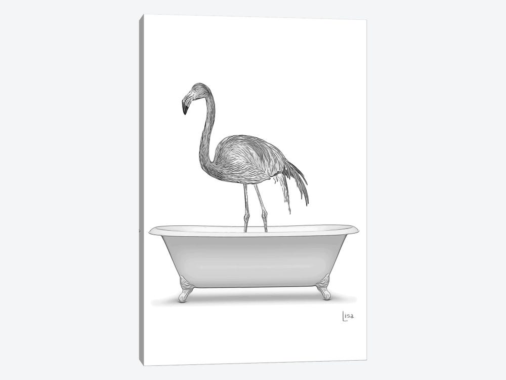 Flamingo In Bw Bathtub by Printable Lisa's Pets 1-piece Canvas Print