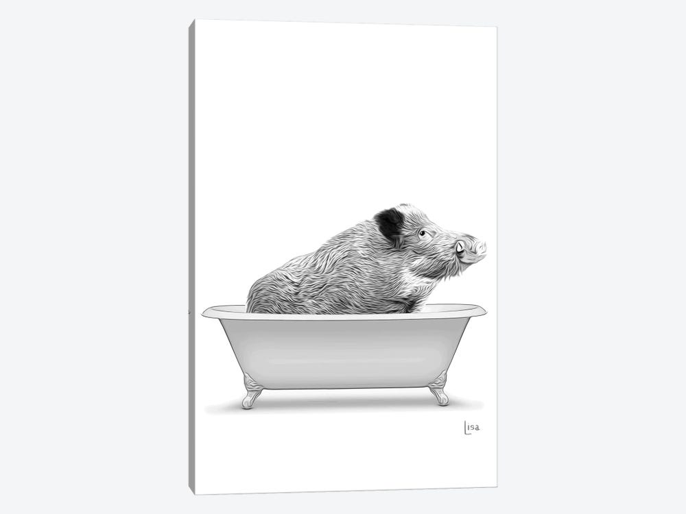 Boar In Bw Bathtub by Printable Lisa's Pets 1-piece Canvas Artwork