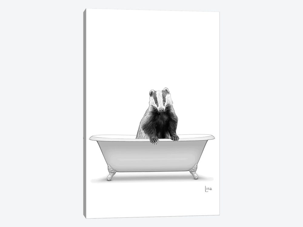 Badger In Bw Bathtub by Printable Lisa's Pets 1-piece Canvas Art Print