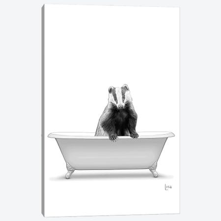 Badger In Bw Bathtub Canvas Print #LIP285} by Printable Lisa's Pets Canvas Art Print