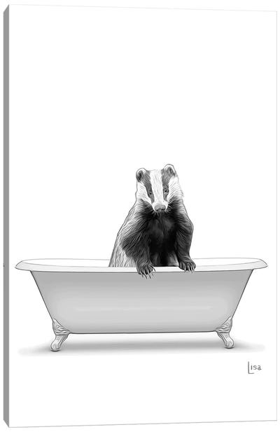 Badger In Bw Bathtub Canvas Art Print - Badgers
