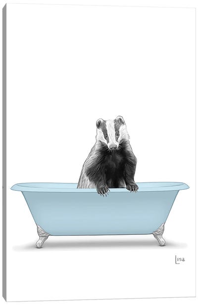 Badger In Blue Bathtub Canvas Art Print - Badger Art