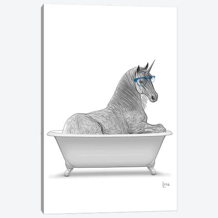 Unicorn In Bw Bathtub Canvas Print #LIP287} by Printable Lisa's Pets Canvas Art Print