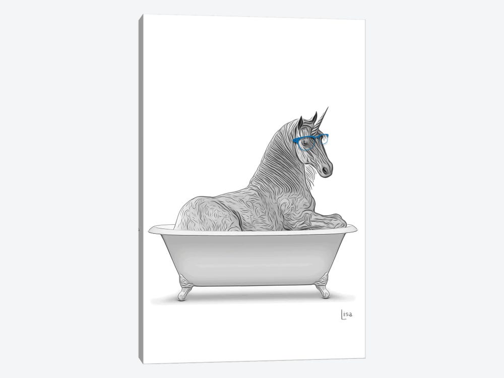 Unicorn In Bw Bathtub by Printable Lisa's Pets 1-piece Art Print