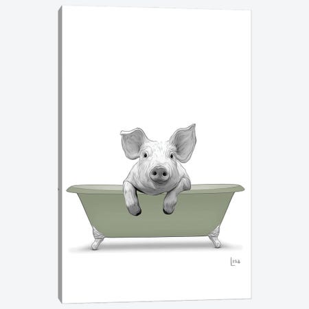 Pig In Green Bathtub Canvas Print #LIP288} by Printable Lisa's Pets Canvas Art