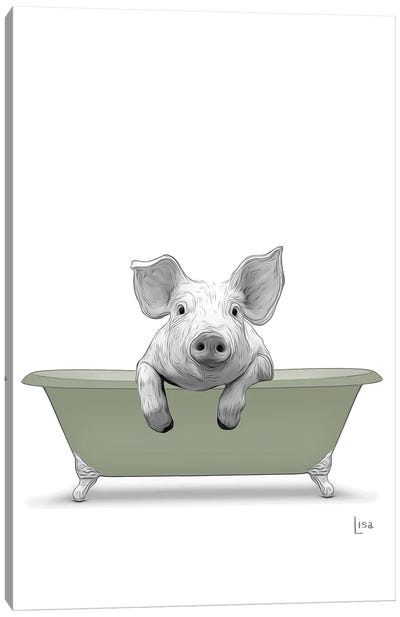 Pig In Green Bathtub Canvas Art Print - Pig Art