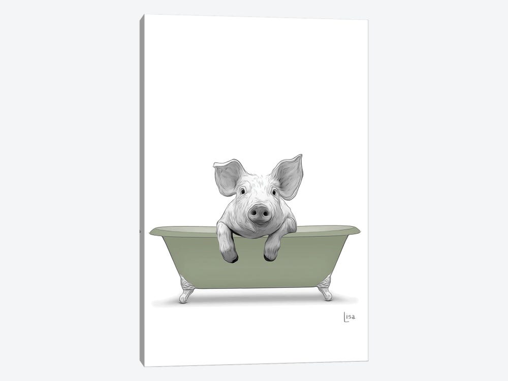 Pig In Green Bathtub by Printable Lisa's Pets 1-piece Canvas Art