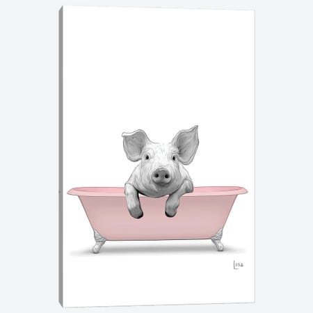 Pig In Pink Bathtub Canvas Print #LIP289} by Printable Lisa's Pets Canvas Art