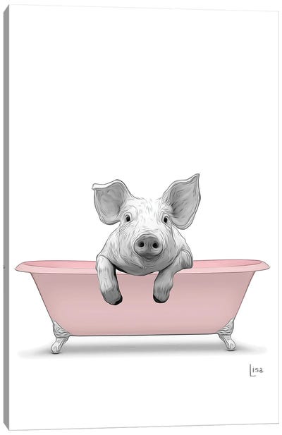 Pig In Pink Bathtub Canvas Art Print - Printable Lisa's Pets