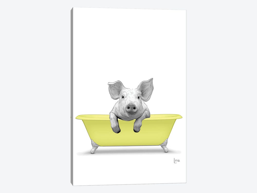Pig In Yellow Bathtub by Printable Lisa's Pets 1-piece Art Print