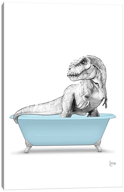 Trex In Blue Bathtub Canvas Art Print - Kids Dinosaur Art
