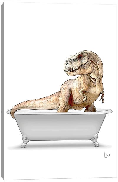 Color Trex In Bw Bathtub Canvas Art Print - Tyrannosaurus Rex Art