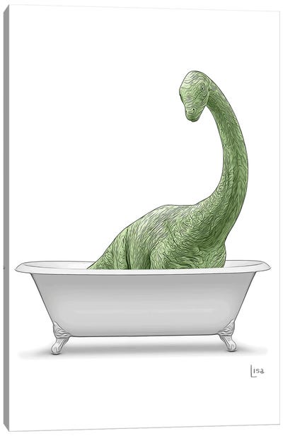 Color Dinosaur Apatosaurus In Bw Bathtub Canvas Art Print - Kids Dinosaur Art