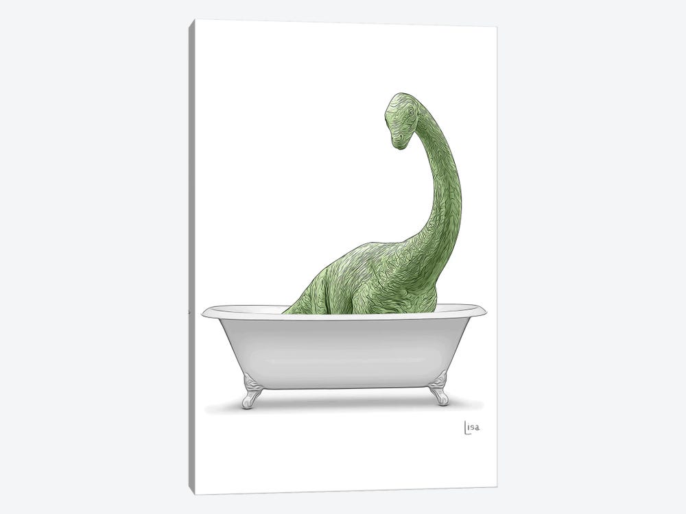 Color Dinosaur Apatosaurus In Bw Bathtub by Printable Lisa's Pets 1-piece Canvas Wall Art