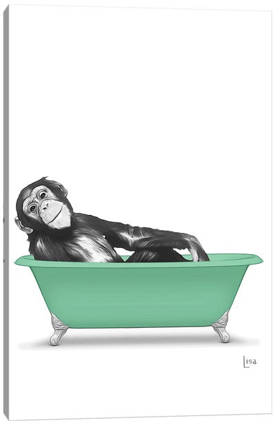 Monkey In Green Bathtub Canvas Art Print - Monkey Art